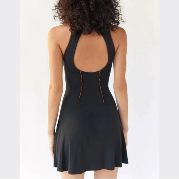 Urban Outfitters Deja Black Halter Mock Neck Ribbed Exposed Seamed Mini Dress - Picture 2 of 10